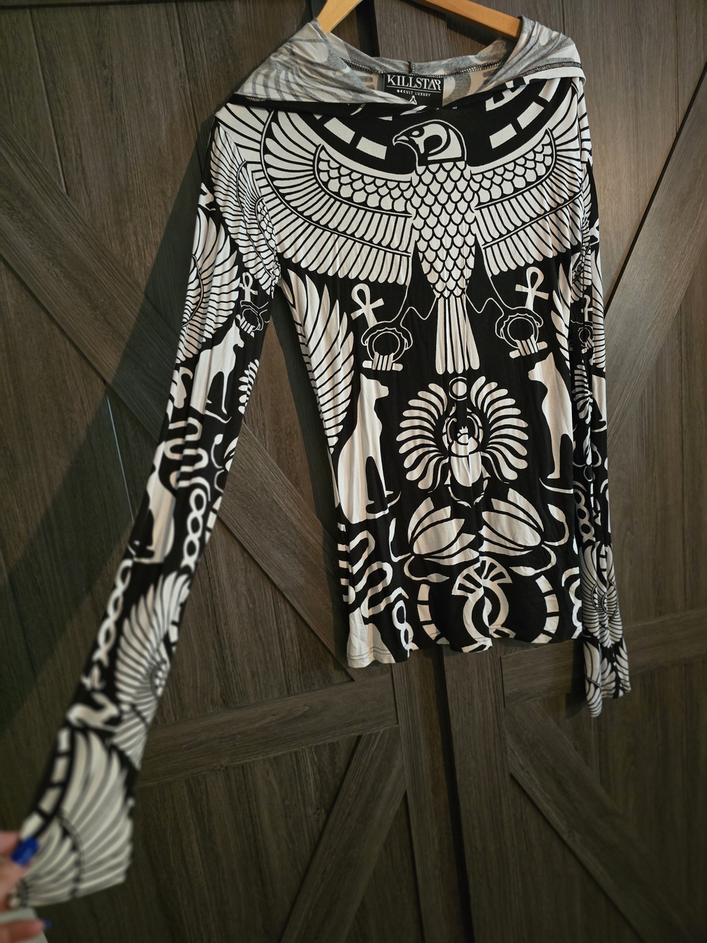 Killstar Black & White Egyptian Graphic Long-Sleeve Dress - Picture 3 of 6